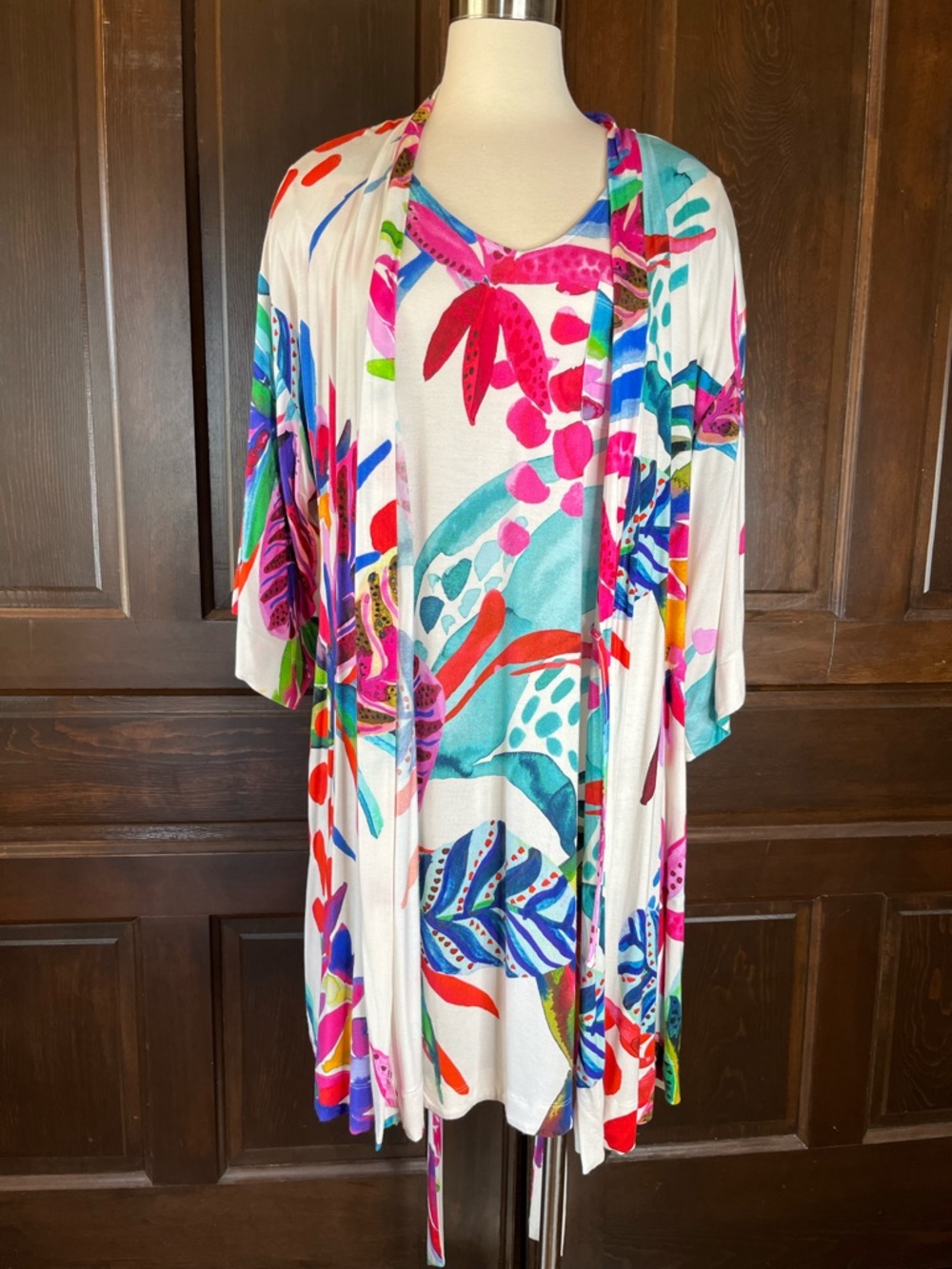 Soma Cool Nights Women's M Short Kimono Robe and Gown Set Multicolor Tropical